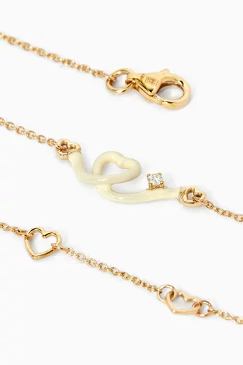 Heart Enamel Diamond Bracelet in 9kt Yellow Gold