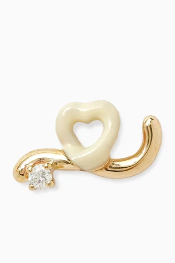 Heart Enamel Diamond Single Earring in 9kt Gold