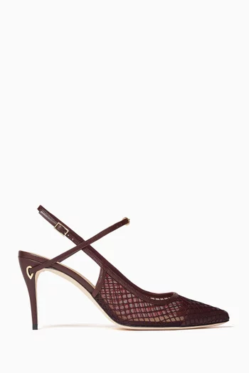 Edoardo 85 Slingback Pumps in Mesh & Smooth Leather