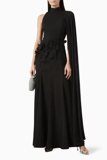 3D Floral Applique Dress in Crepe