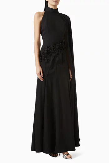 3D Floral Applique Dress in Crepe