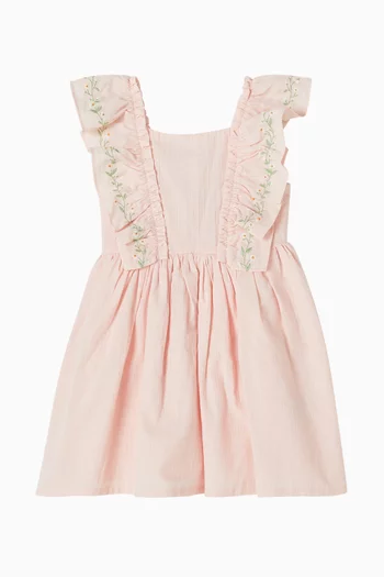Tess Embroidered Frill Dress in Cotton