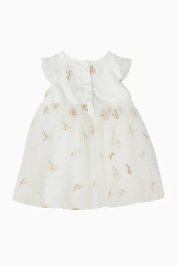 Floral-embroidered Overlay Dress in Tulle