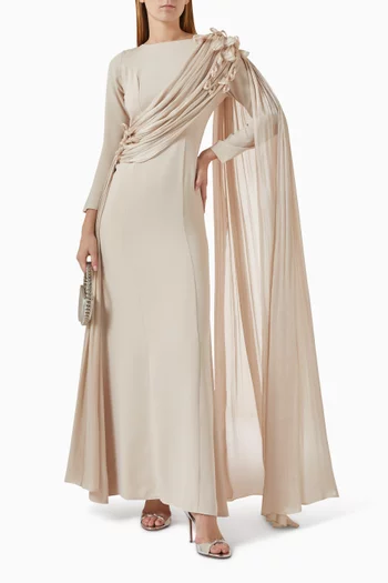 فستان مزين بدرابيه وتطريزات كريب