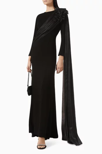 Embellished Drape Dress in Crepe