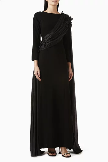 Embellished Drape Dress in Crepe