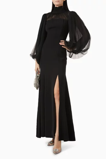 Gathered Dress in Crepe & Tulle