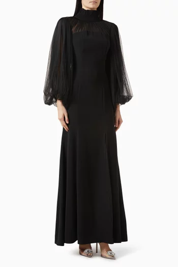 Gathered Dress in Crepe & Tulle