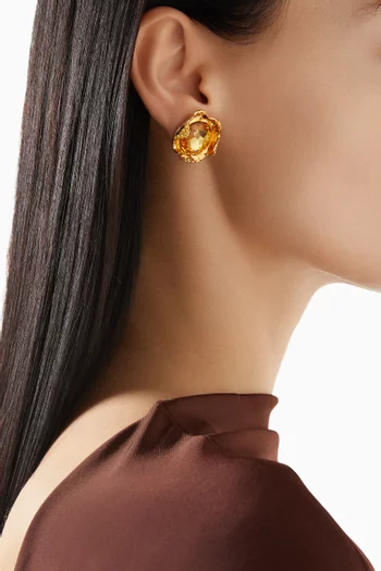 Crystal Nest Stud Earrings in Gold-tone Brass