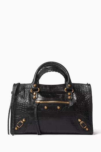 Medium Le City Bag in Croc-embossed Calfskin