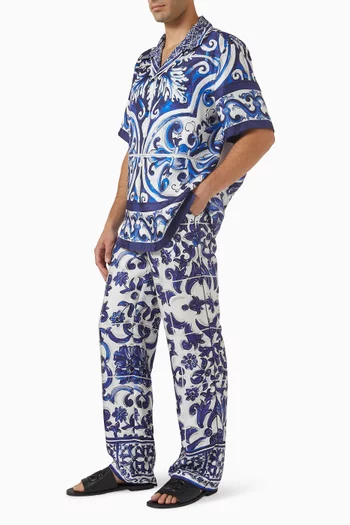 Majolica-print Pants in Silk Twill