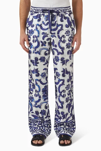 Majolica-print Pants in Silk Twill