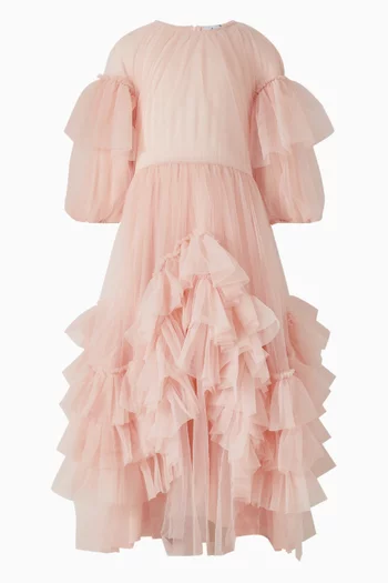 Tania Ruffled Long Dress in Tulle