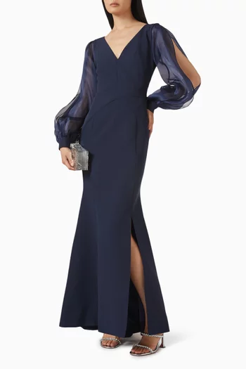 Plungeneck Dress in Cady & Organza
