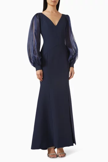 Plungeneck Dress in Cady & Organza