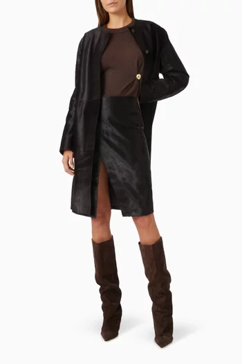 Myra Asymmetric Skirt in Pony-Effect Leather