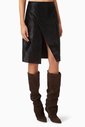 Myra Asymmetric Skirt in Pony-Effect Leather