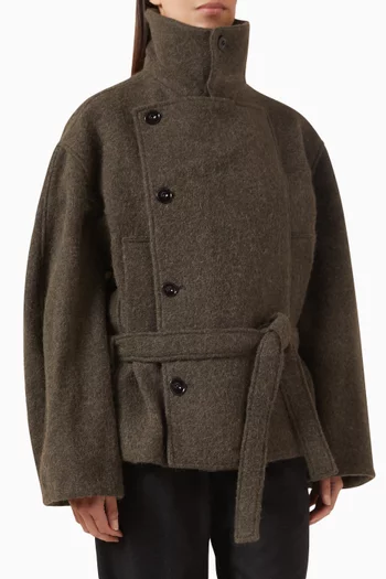 Asymmetrical Short Coat in Wool-blend