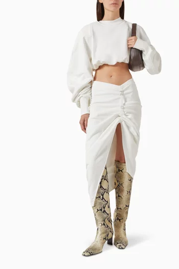 Teri Gathered Slit Midi Skirt in Cotton
