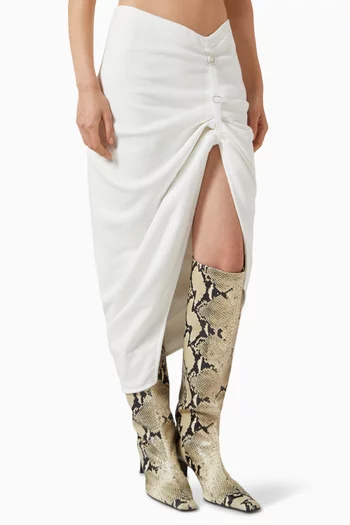 Teri Gathered Slit Midi Skirt in Cotton