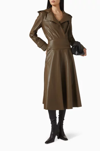 بودي سوت بنمط معطف ترنش بصفي أزرار جلد صناعي