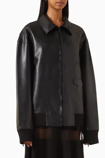 Classic Men-style Zip Oversized Jacket in Leather