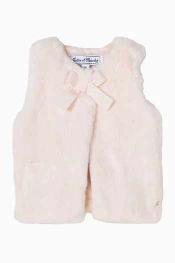 Bow Appliqué Gilet in Faux Fur