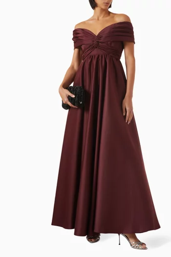 Off-shoulder Twist Ball Gown in Satin
