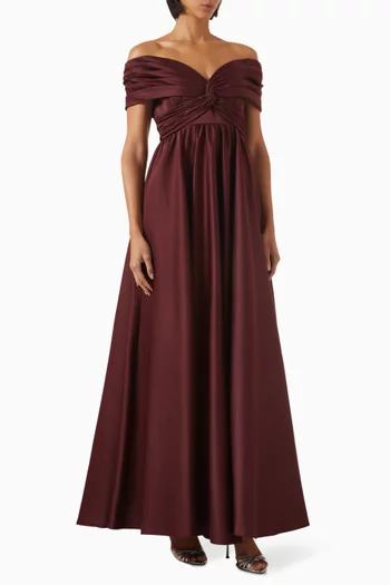 Off-shoulder Twist Ball Gown in Satin
