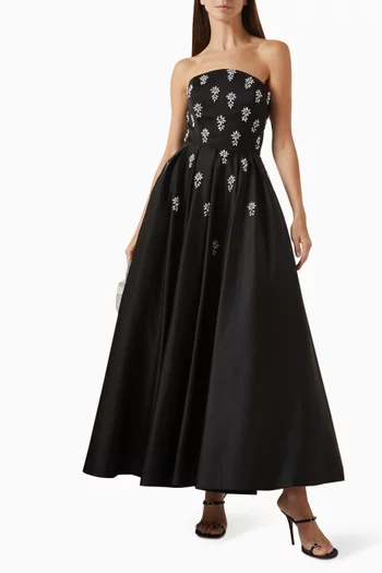 Embellished Strapless Gown in Satin