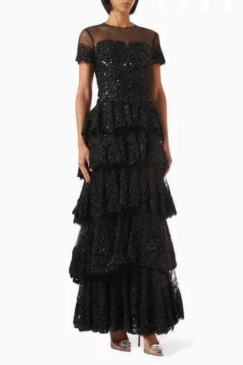 Embellished Tiered Gown