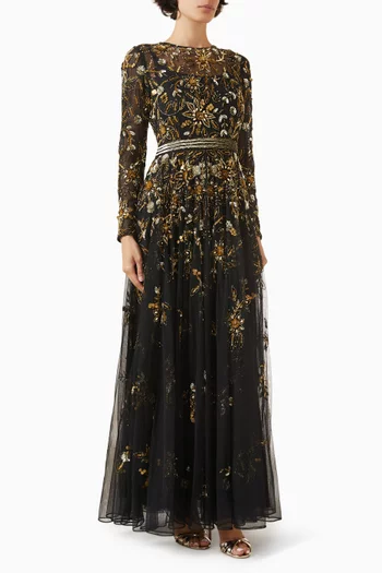 Beaded A-line Gown in Mesh