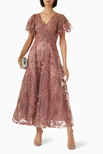 Bead-embellished Gown in Mesh