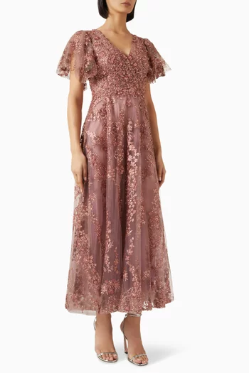 Bead-embellished Gown in Mesh