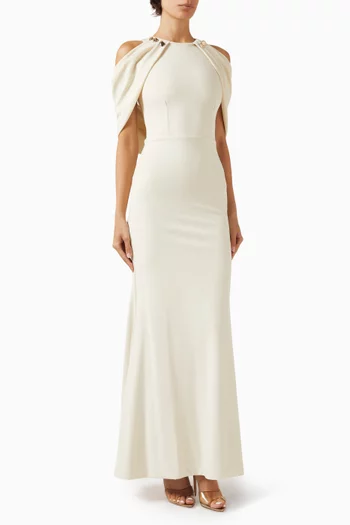 فستان يوليا طويل بأكمام بنمط كاب كريب