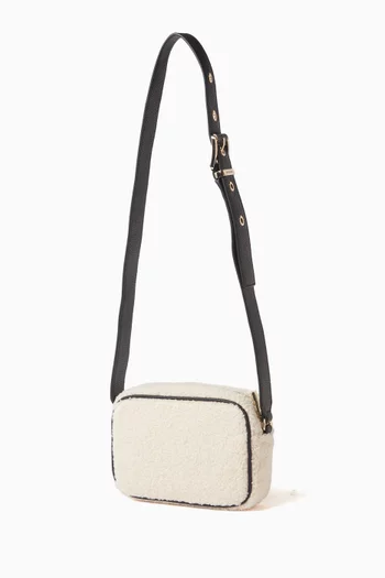 Buckle Crossbody Bag in Faux Shearling