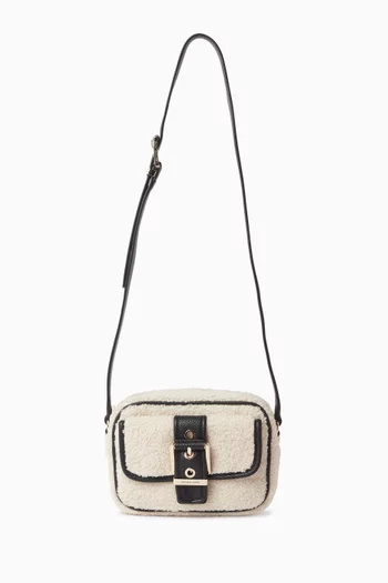 Buckle Crossbody Bag in Faux Shearling