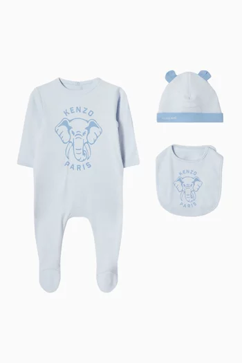 Elephant 3-piece Sleepsuit Gift Set in Cotton