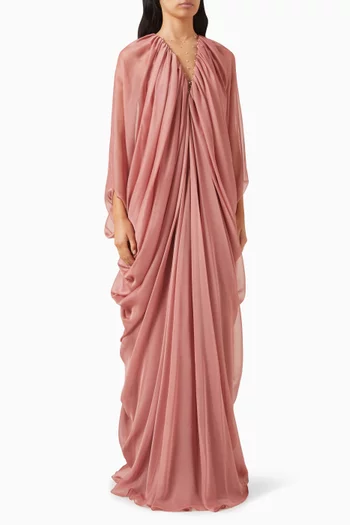 Draped V-neck Dress in Chiffon