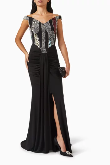 Embellished Off-shoulder Gown