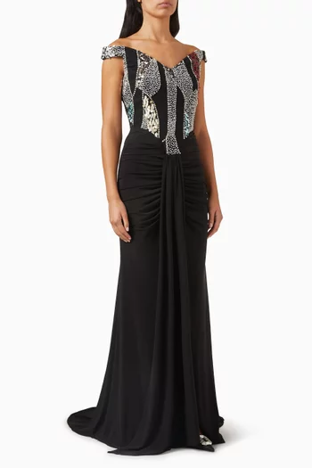 Embellished Off-shoulder Gown