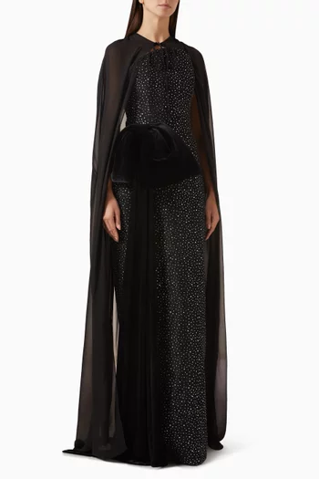 Embellished Cape Gown in Velvet