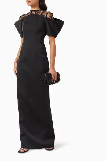 Embellished Dress in Satin Crepe
