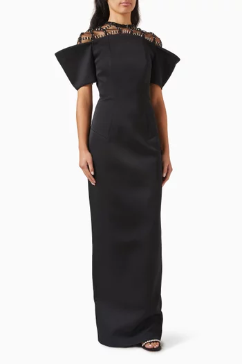 Embellished Dress in Satin Crepe