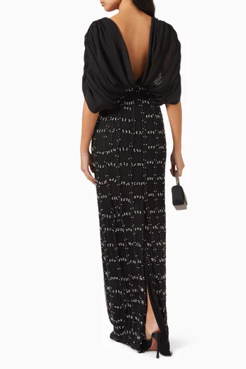 Embellished V-neck Dress in Chiffon