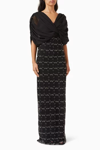 Embellished V-neck Dress in Chiffon