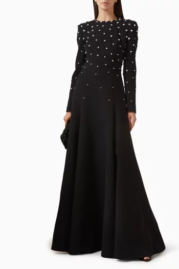 فستان مطرز بأحجار الراين كريب