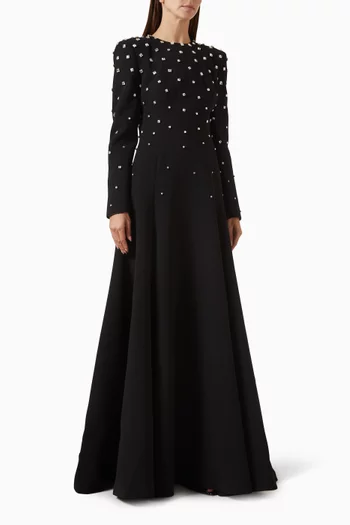 فستان مطرز بأحجار الراين كريب