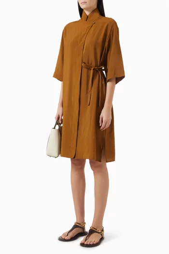 Side-Belt Midi Shirt Dress