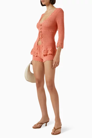 Scallop Crochet Tie Shorts in Cotton-blend